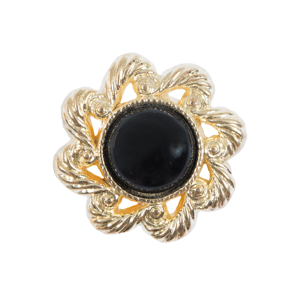 Gold and Black Floral Plastic Button - 40L/25.5mm