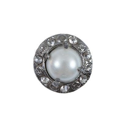 Pearl and Rhinestone Silver Metal Shank Back Button - 30L/19mm