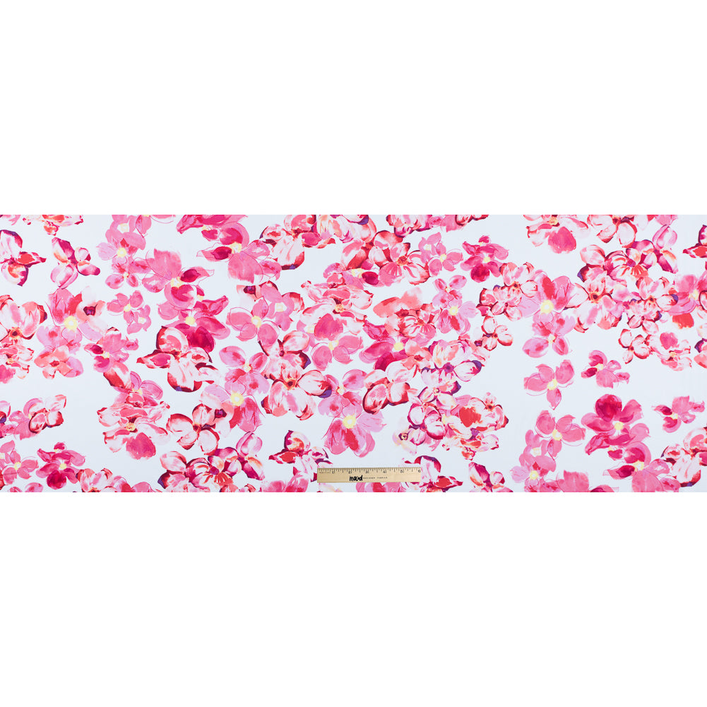 Morning Glory and Poppy Red Floral Printed Stretch Cotton Sateen Folded