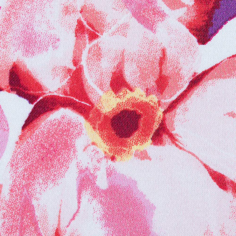 Morning Glory and Poppy Red Floral Printed Stretch Cotton Sateen Full