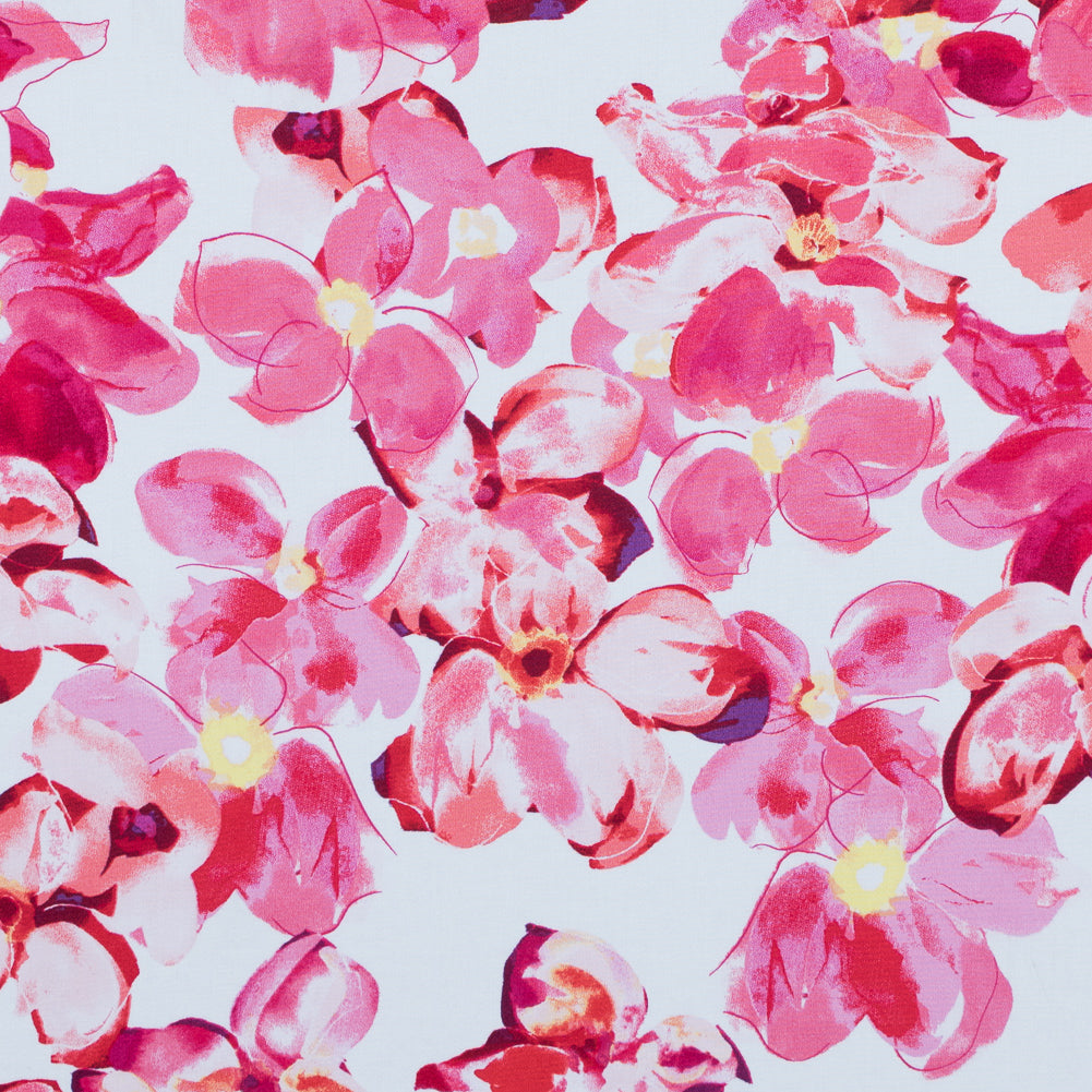 Morning Glory and Poppy Red Floral Printed Stretch Cotton Sateen