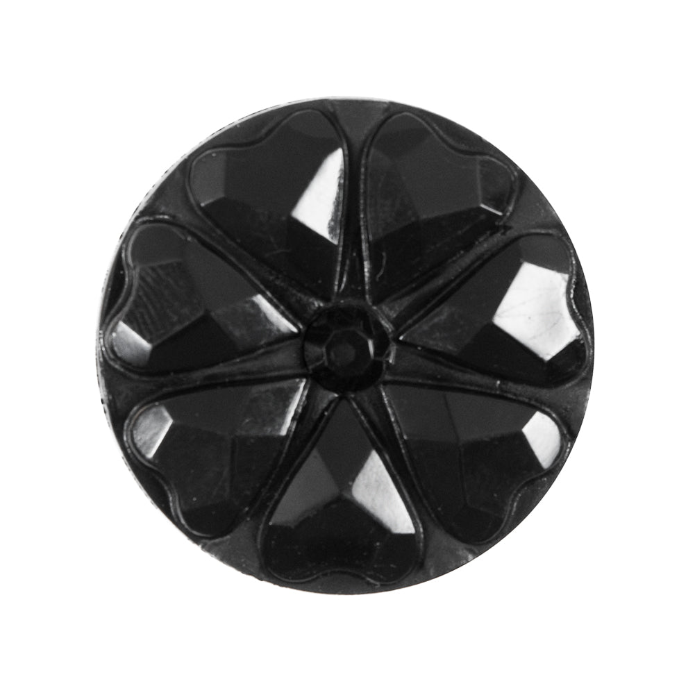 Black Floral Gem Molded Plastic Shank Back Button - 44L/28mm
