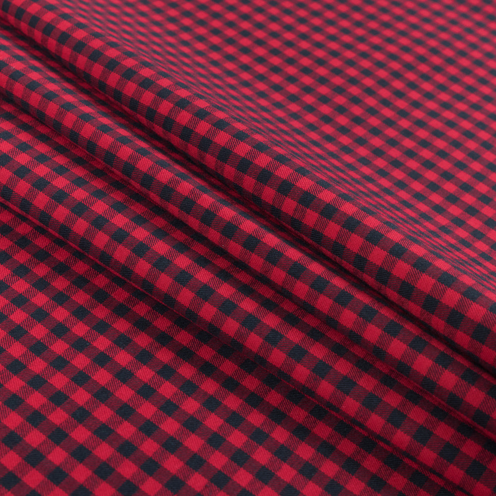 Red and Black Shepherd's Check Cotton Shirting Folded