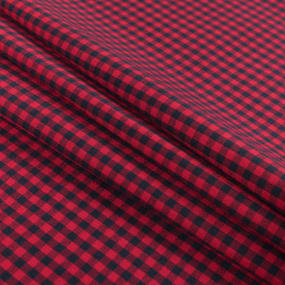 Red and Black Shepherd's Check Cotton Shirting Folded