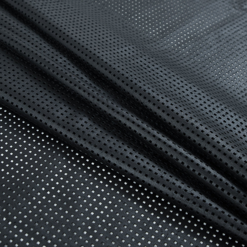Jay Godfrey Black Perforated Stretch Faux Leather with Faux Suede Backing - Folded