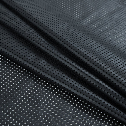 Jay Godfrey Black Perforated Stretch Faux Leather with Faux Suede Backing - Folded