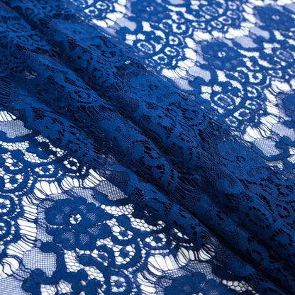 Jay Godfrey Mazarine Blue Scalloped Corded Lace with Stretch - Folded