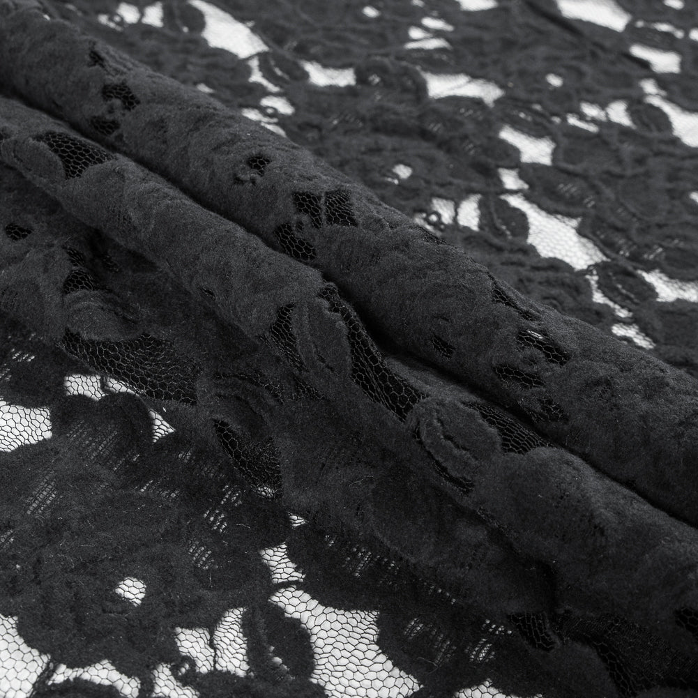 Jay Godfrey Black Floral Flocked Lace Folded