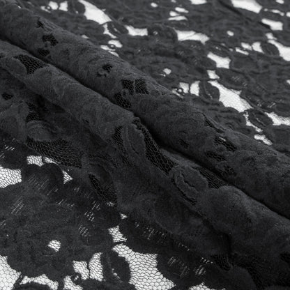 Jay Godfrey Black Floral Flocked Lace Folded