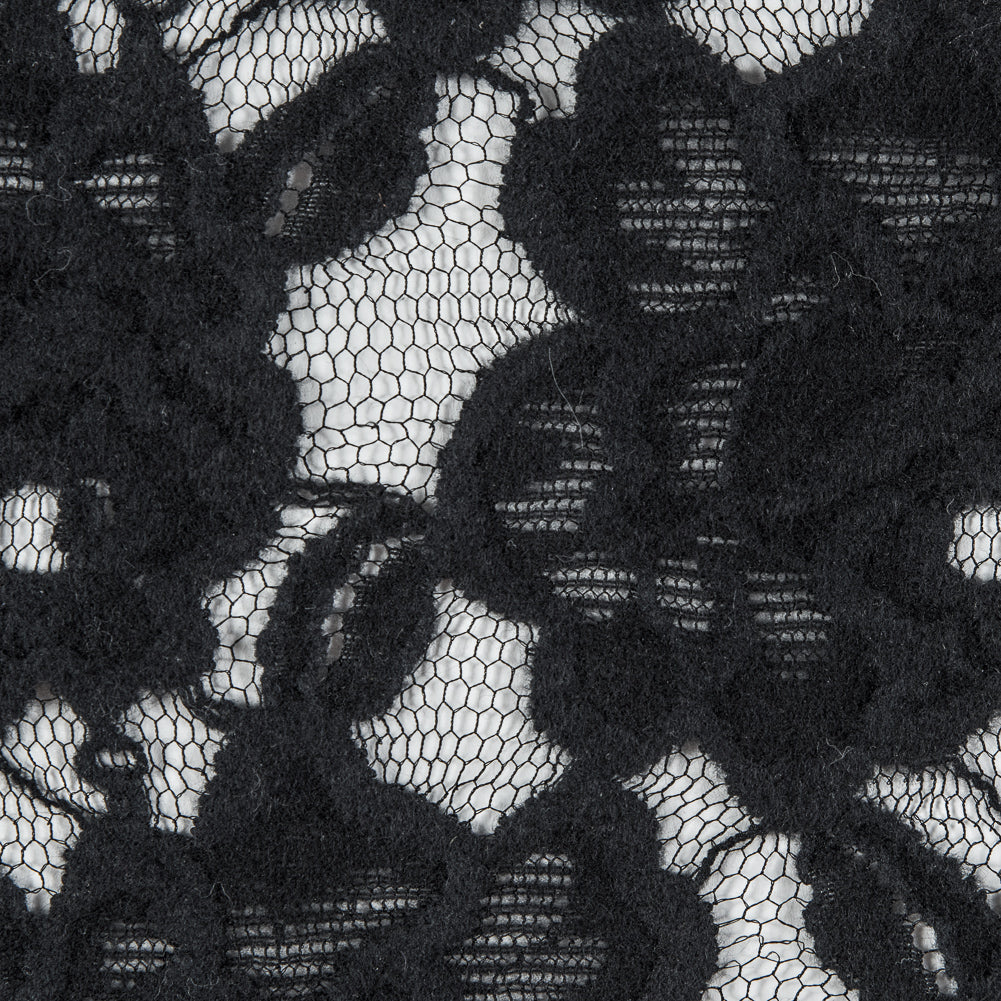 Jay Godfrey Black Floral Flocked Lace Detail