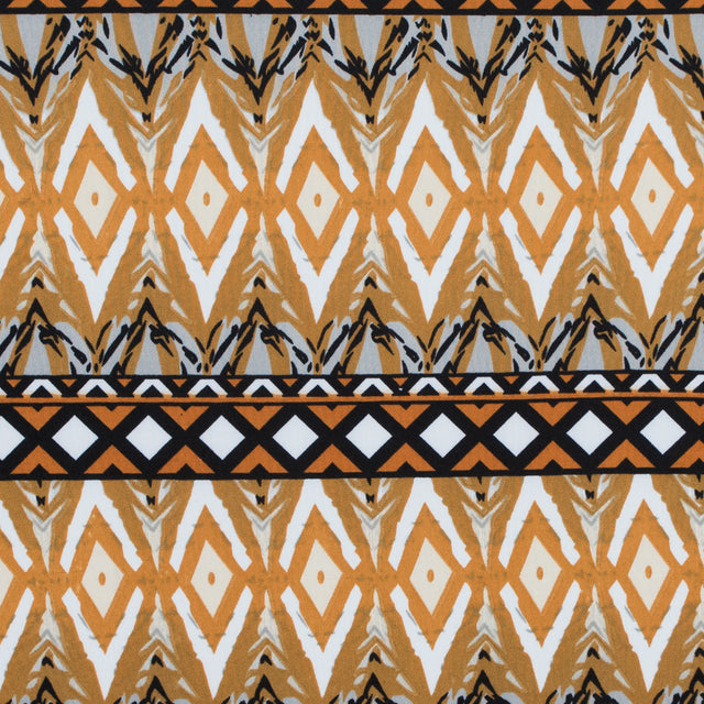 Golden Oak and Spruce Yellow Geometric Printed Stretch Double Knit