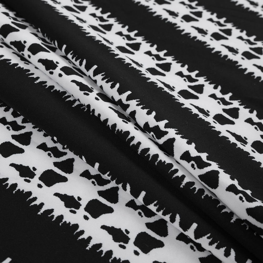 Black and White Abstract Awning Stripes on a Stretch Double Knit - Folded