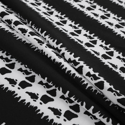 Black and White Abstract Awning Stripes on a Stretch Double Knit - Folded