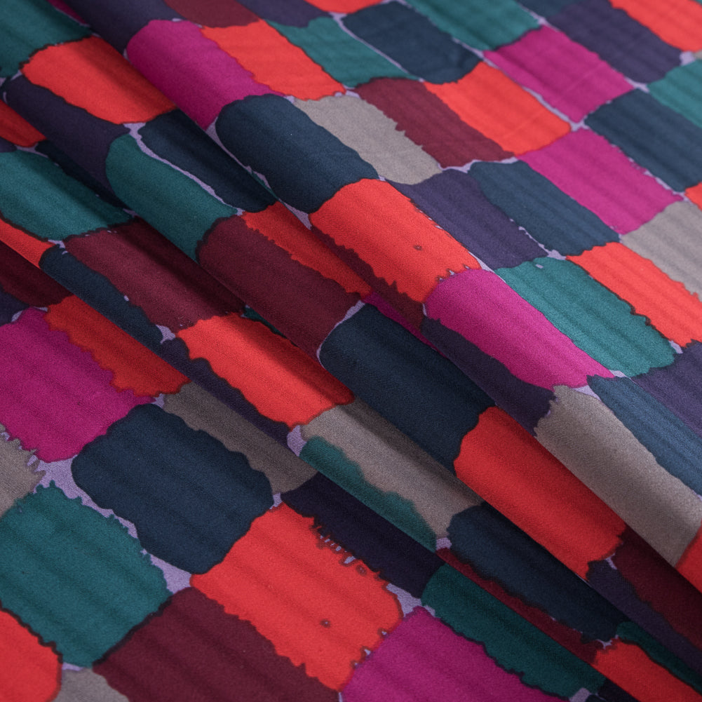 Famous NYC Designer Multicolor Abstract Printed Cotton Dobby Sateen Folded
