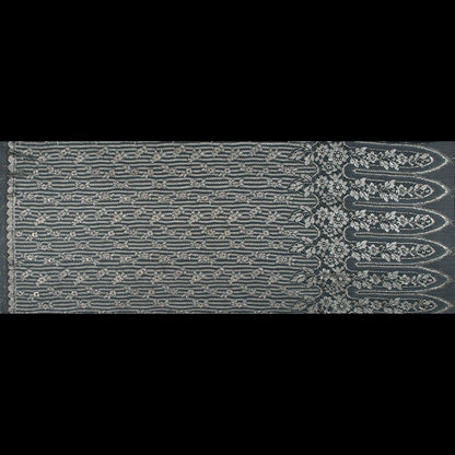 Metallic Lace with Eyelash Fringe Edges - Aqua Gray and Silver Striped Floral - Made in France Full
