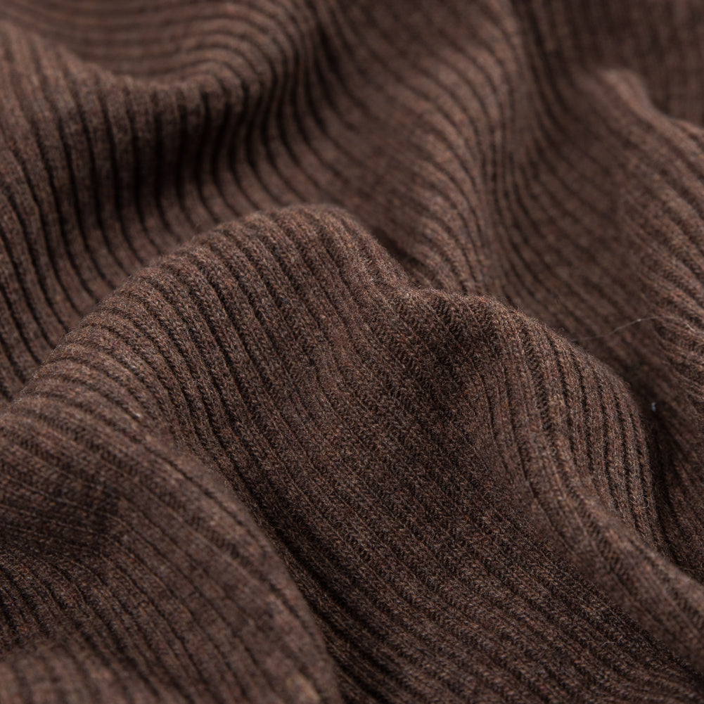 Italian Coffee Brown 2x2 Wool Rib Knit Full