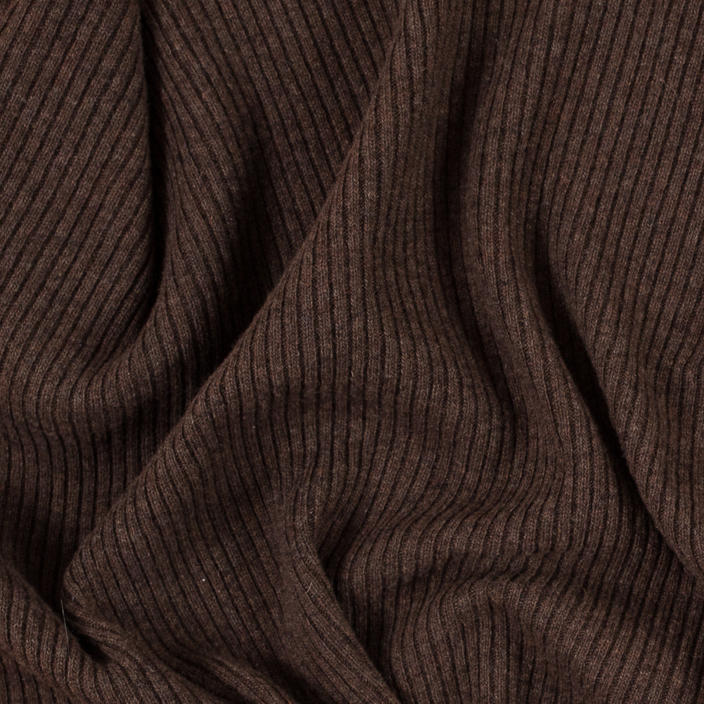 Italian Coffee Brown 2x2 Wool Rib Knit