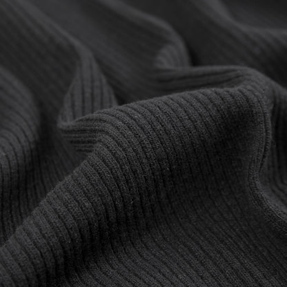 Italian Black 2x2 Wool Rib Knit - Detail