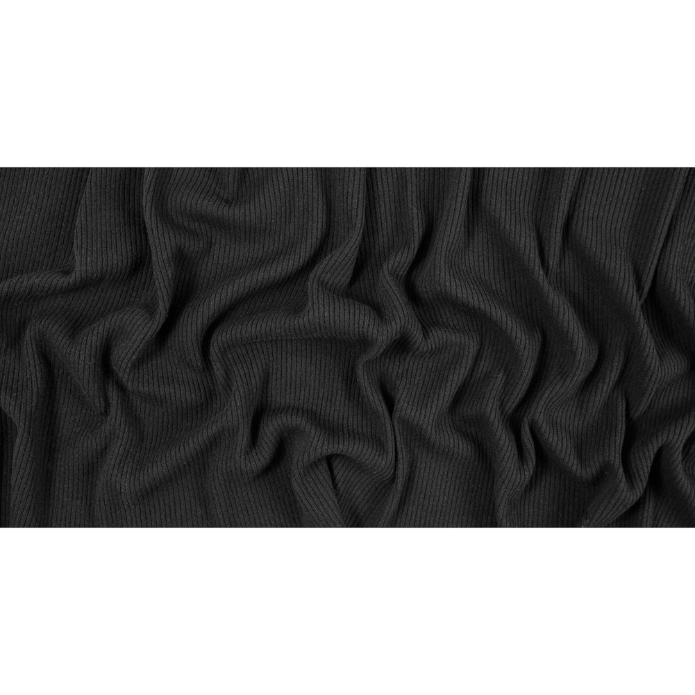 Italian Black 2x2 Wool Rib Knit - Full