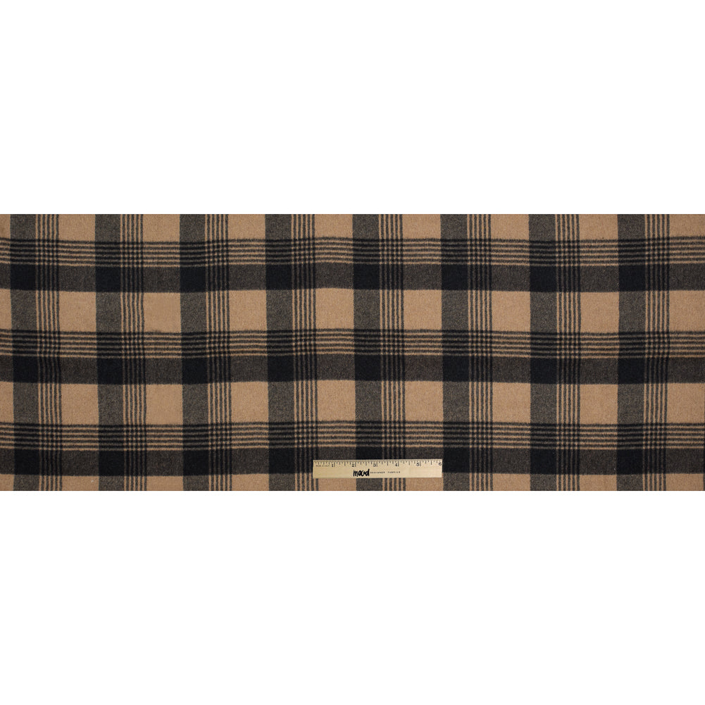 Italian Camel and Black Plaid Brushed Wool Twill - Full