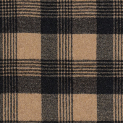 Italian Camel and Black Plaid Brushed Wool Twill