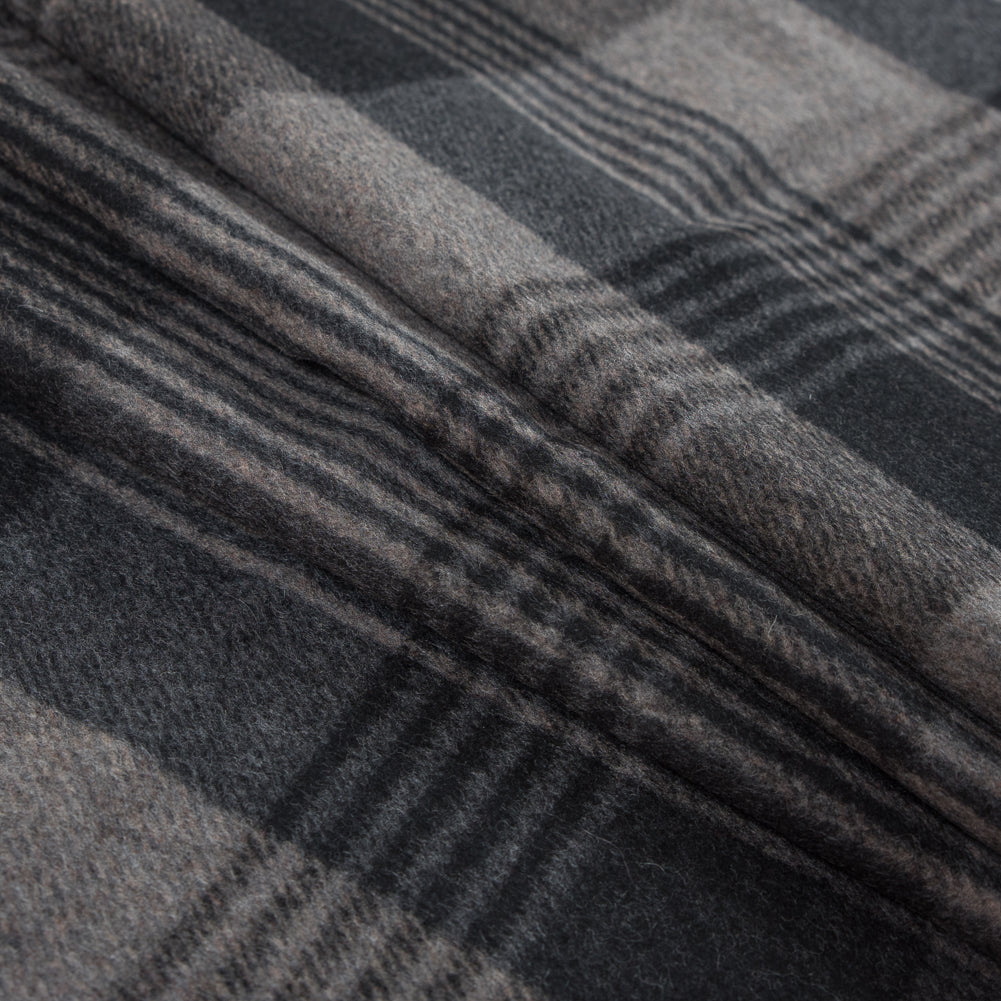 Italian Gray Plaid Brushed Wool Twill Folded