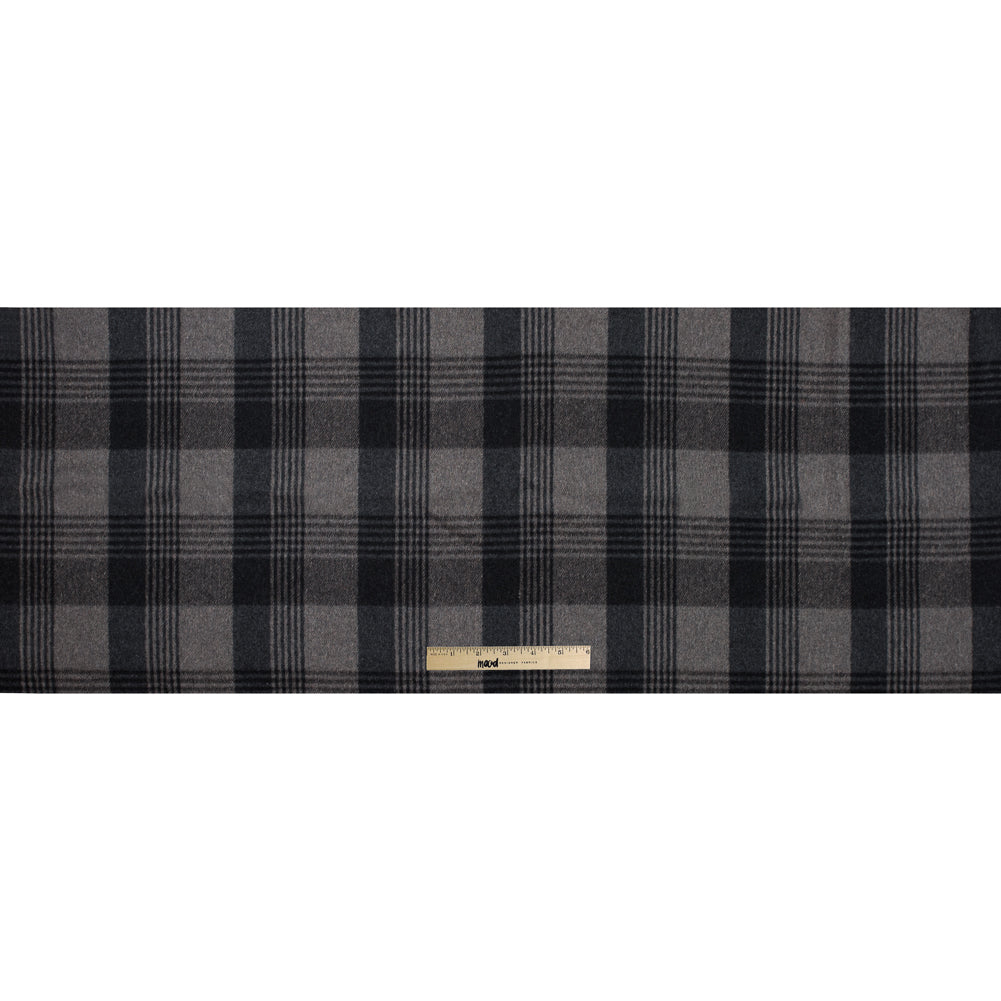 Italian Gray Plaid Brushed Wool Twill Full
