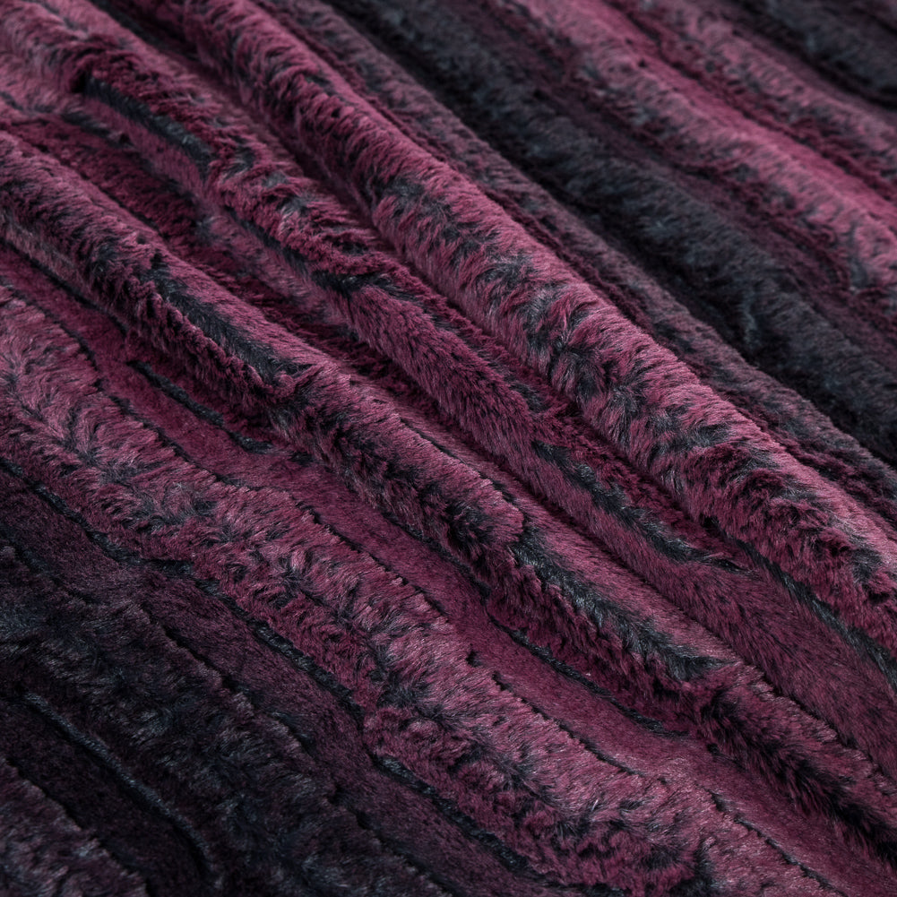 Famous NYC Designer Red Plum and Black Striped Faux Fur - Folded