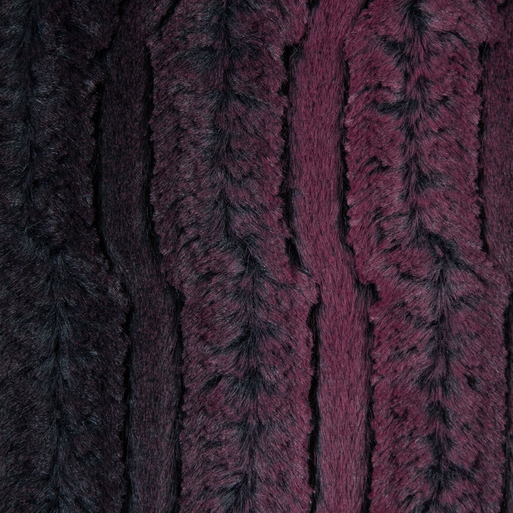 Famous NYC Designer Red Plum and Black Striped Faux Fur - Detail