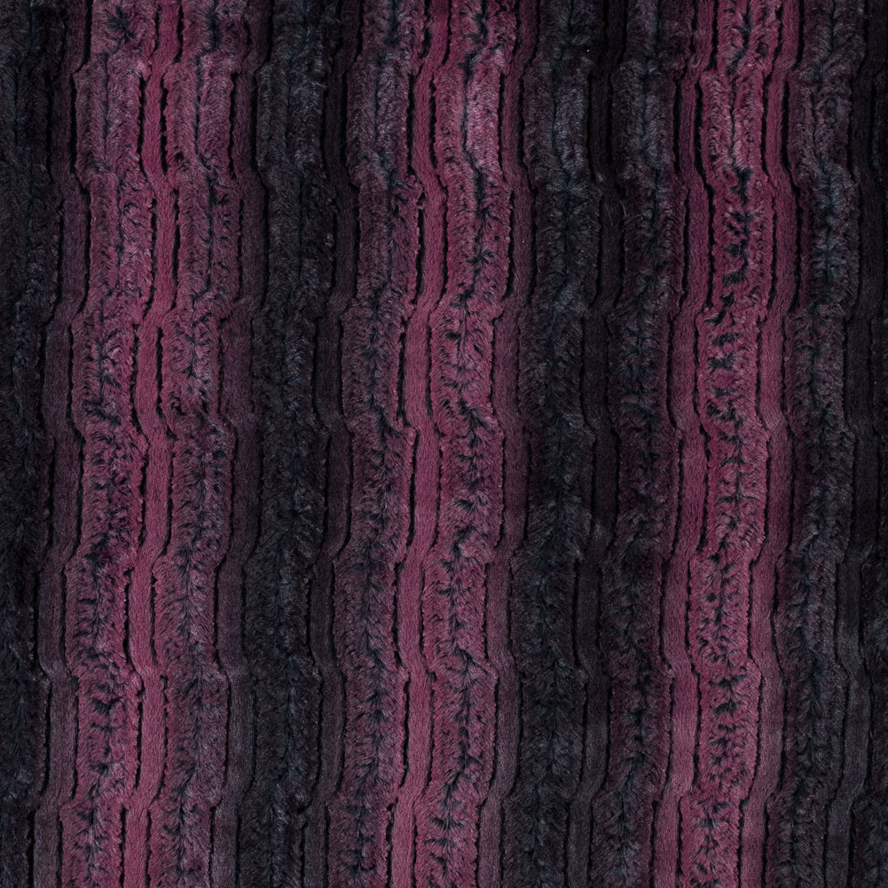 Famous NYC Designer Red Plum and Black Striped Faux Fur