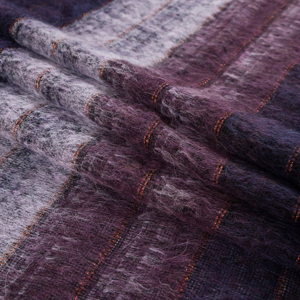 Famous NYC Designer Dark Purple and Metallic Burnt Orange Striped Mohair Folded