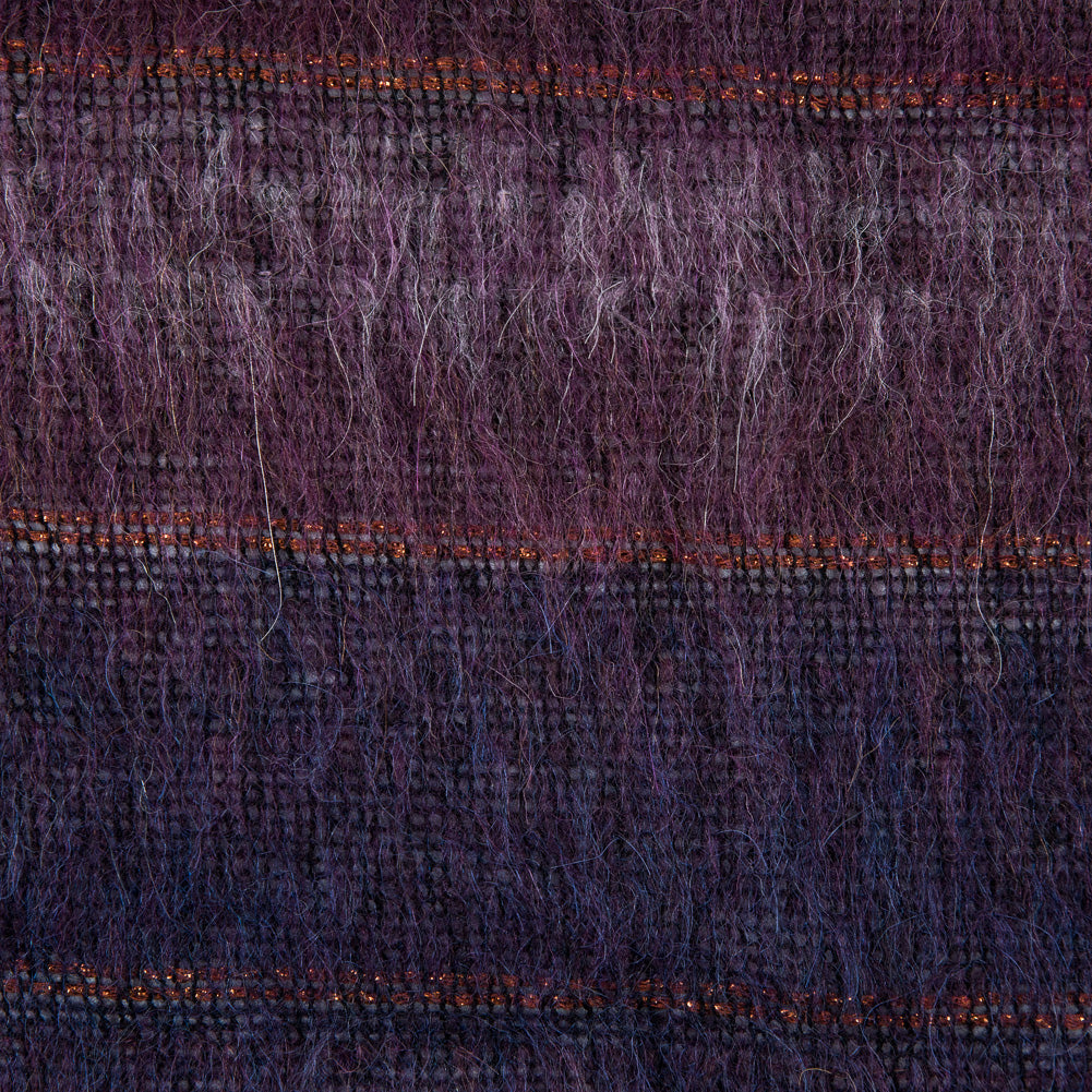Famous NYC Designer Dark Purple and Metallic Burnt Orange Striped Mohair Detail