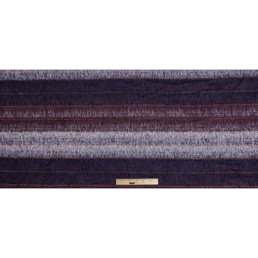 Famous NYC Designer Dark Purple and Metallic Burnt Orange Striped Mohair Full