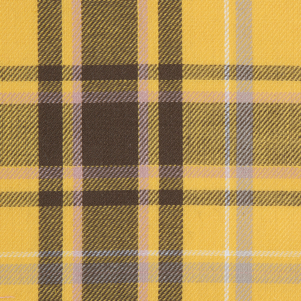 Daffodil Yellow Plaid Cotton Twill with Floral Eyelet Border Detail