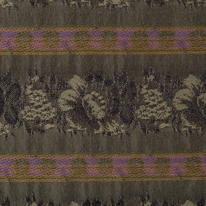 Olive Green Polyester Blend with Woven Floral Stripes - Detail
