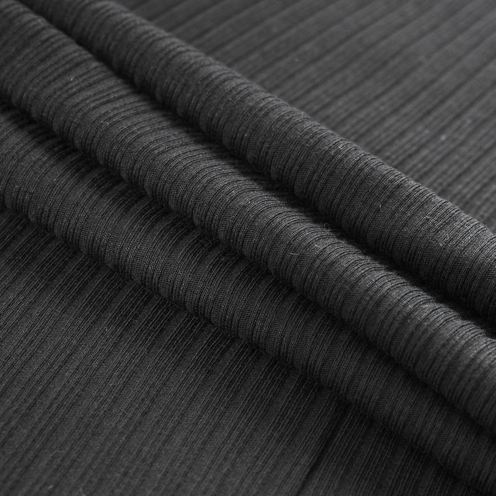 Black Stretch Tubular Rib Knit Folded
