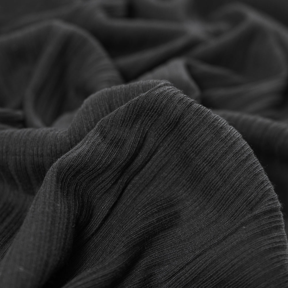 Black Stretch Tubular Rib Knit Detail
