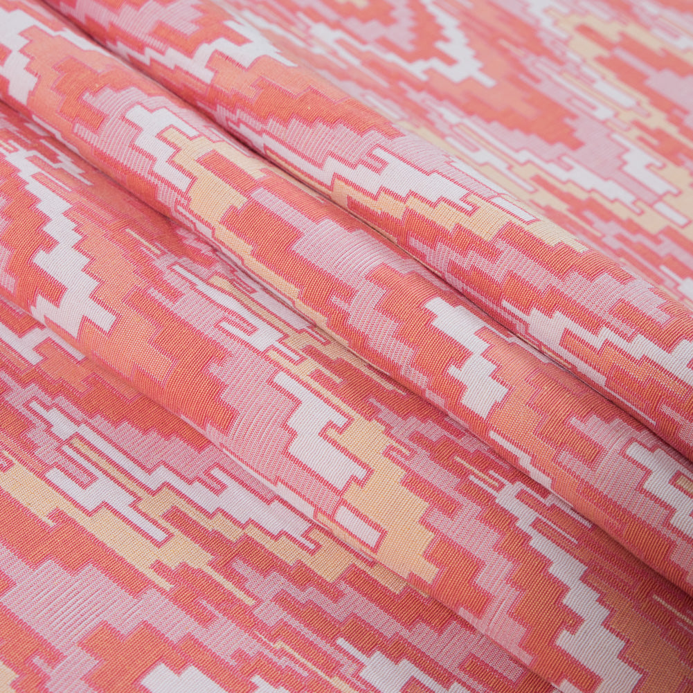 Peach Pink and Golden Haze Geometric Blended Cotton Woven Folded