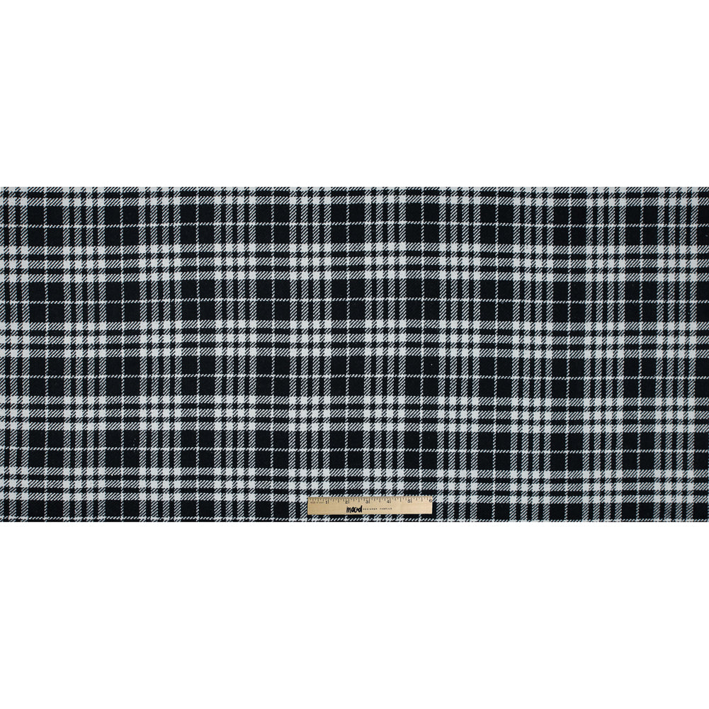 Black and White Glen Plaid Heavy Wool Twill - Folded