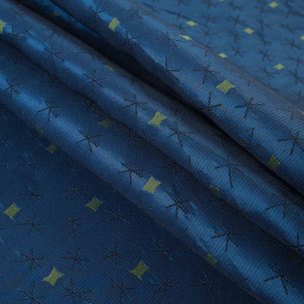 Delft Blue and Green Glow Textural Upholstery Jacquard - Folded