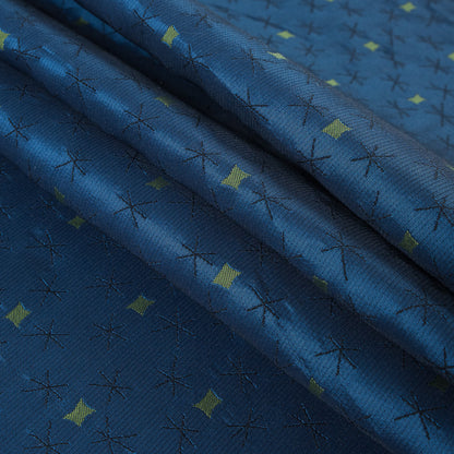 Delft Blue and Green Glow Textural Upholstery Jacquard - Folded