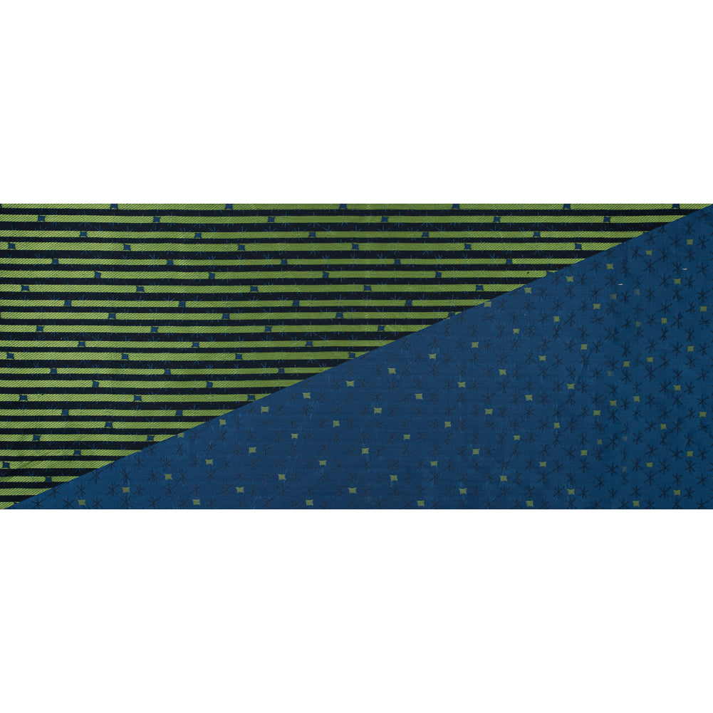 Delft Blue and Green Glow Textural Upholstery Jacquard - Full