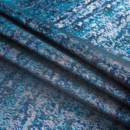 Metallic Dazzling Blue, Tropical Green and Silver Abstract Brocade Folded