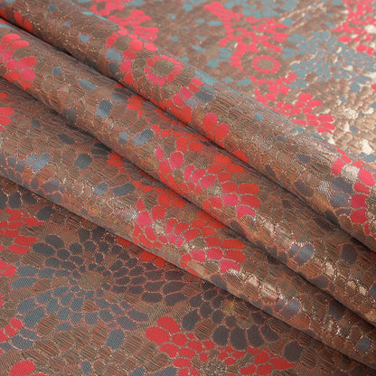 Metallic Gold and Neon Calypso Coral Floral Brocade - Folded
