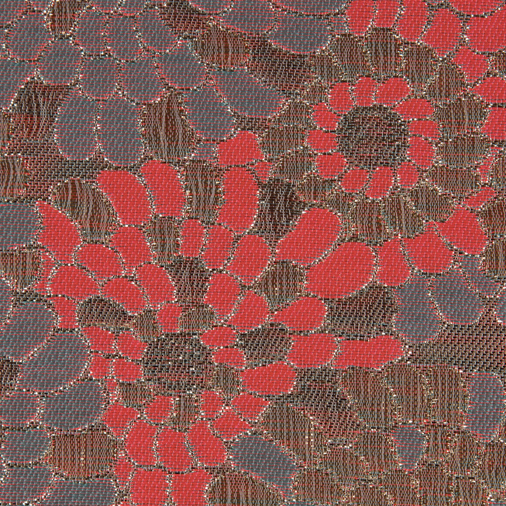 Metallic Gold and Neon Calypso Coral Floral Brocade - Detail