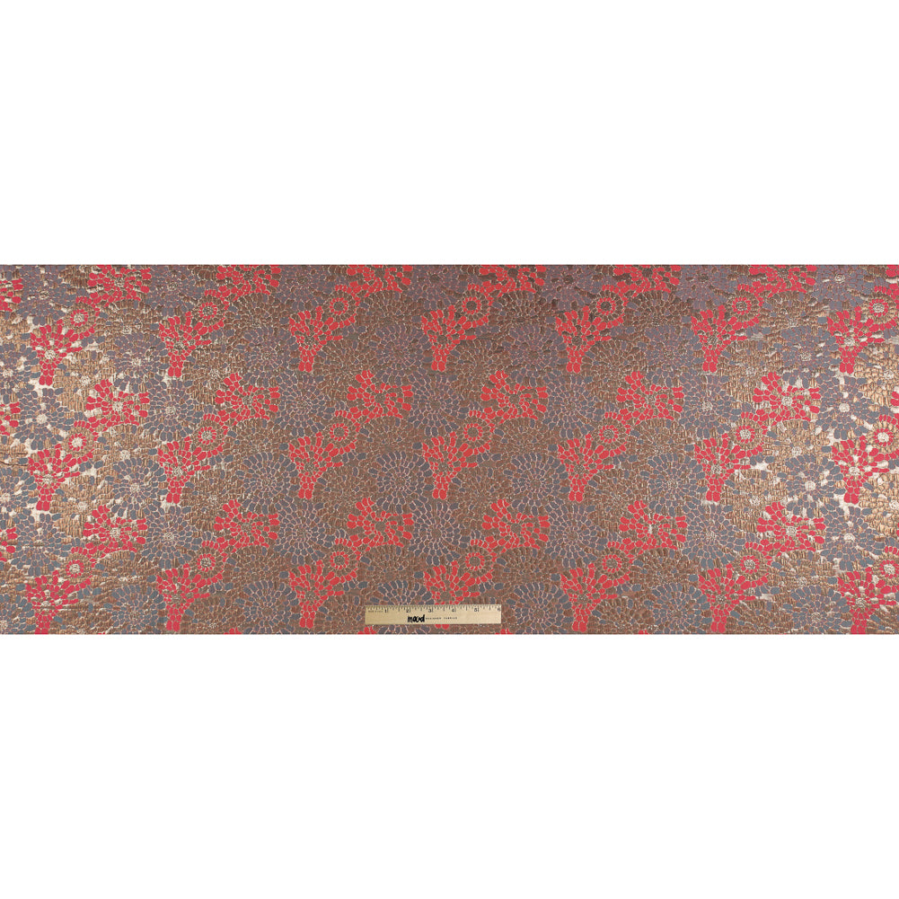 Metallic Gold and Neon Calypso Coral Floral Brocade - Full