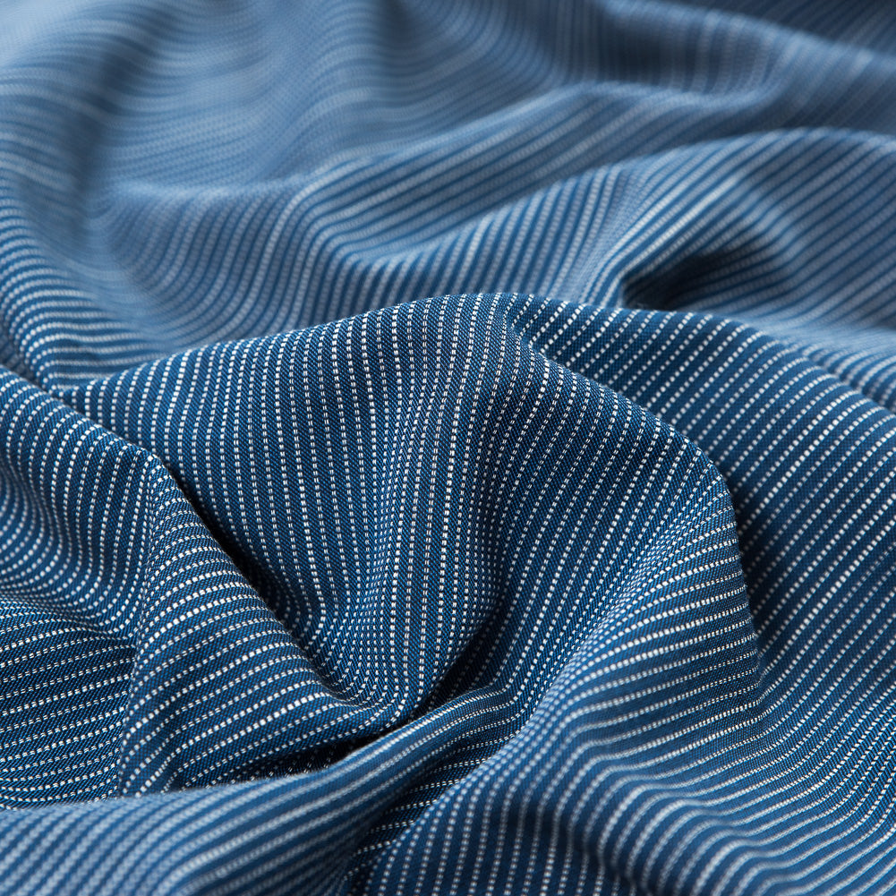 Steven Alan Insignia Blue and White Broken Pinstriped Rayon Shirting Detail