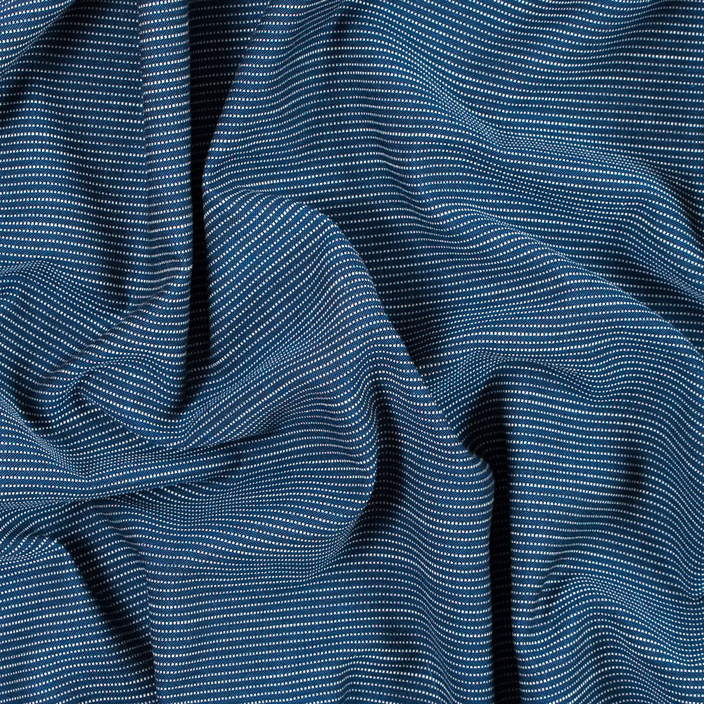 Steven Alan Insignia Blue and White Broken Pinstriped Rayon Shirting