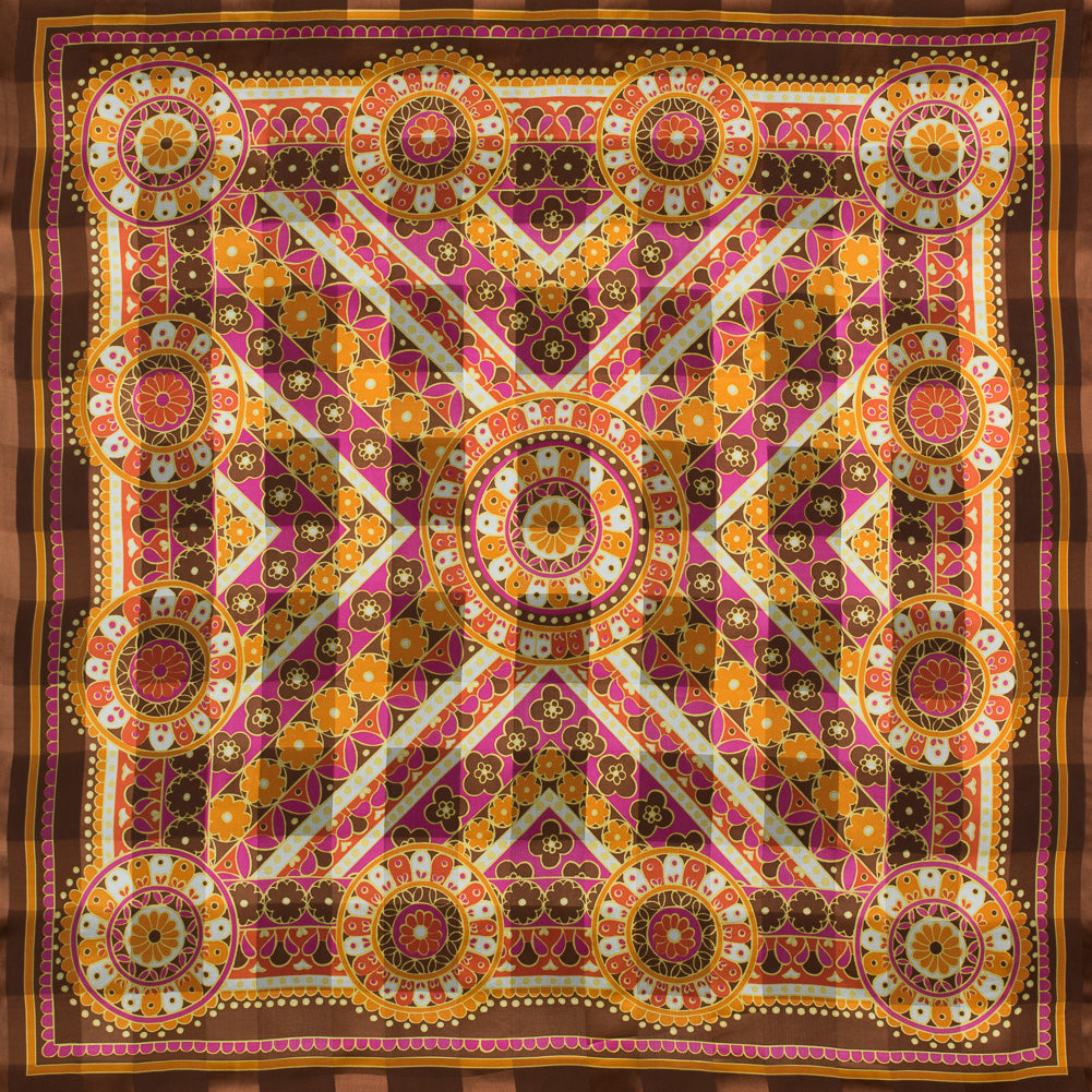 Famous NYC Designer Marigold and Magenta Printed Floral Panel - Folded