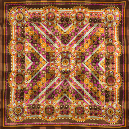 Famous NYC Designer Marigold and Magenta Printed Floral Panel - Folded